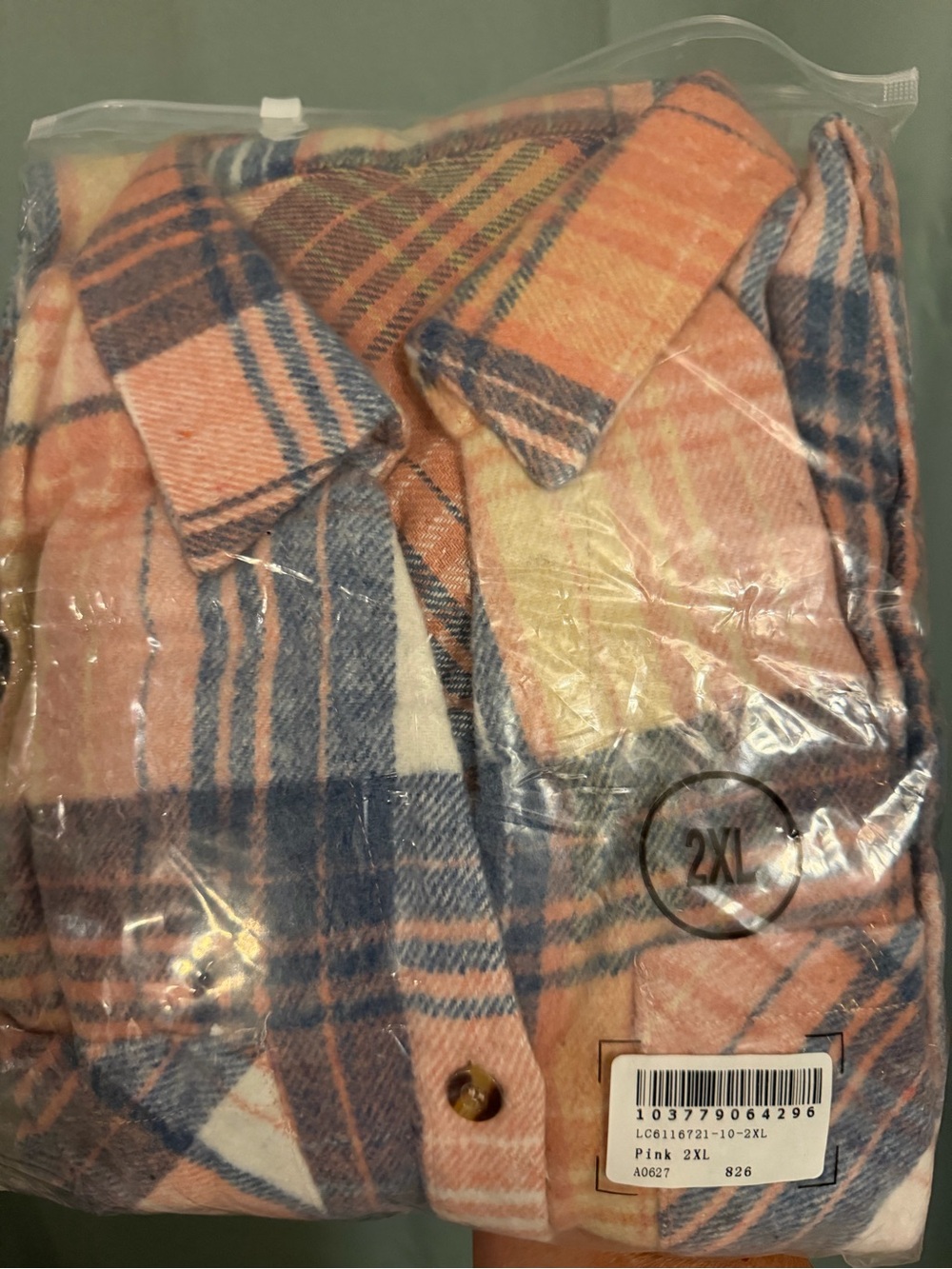 Plaid Coral Pink & Blue Women's flannel Jacket - 2XL